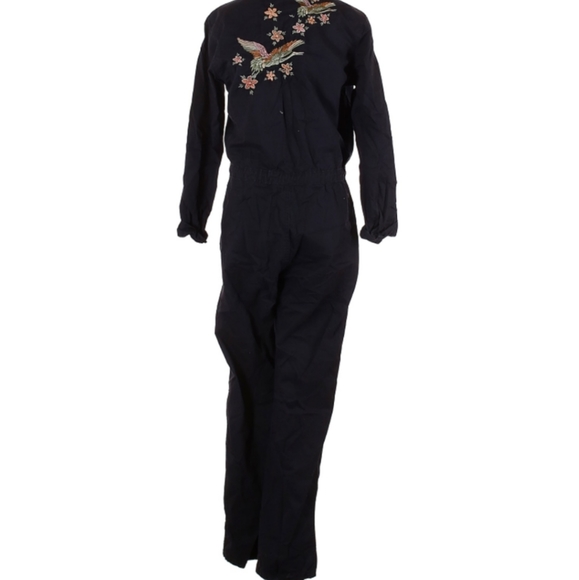 Pants - Embroidered navy jumpsuit